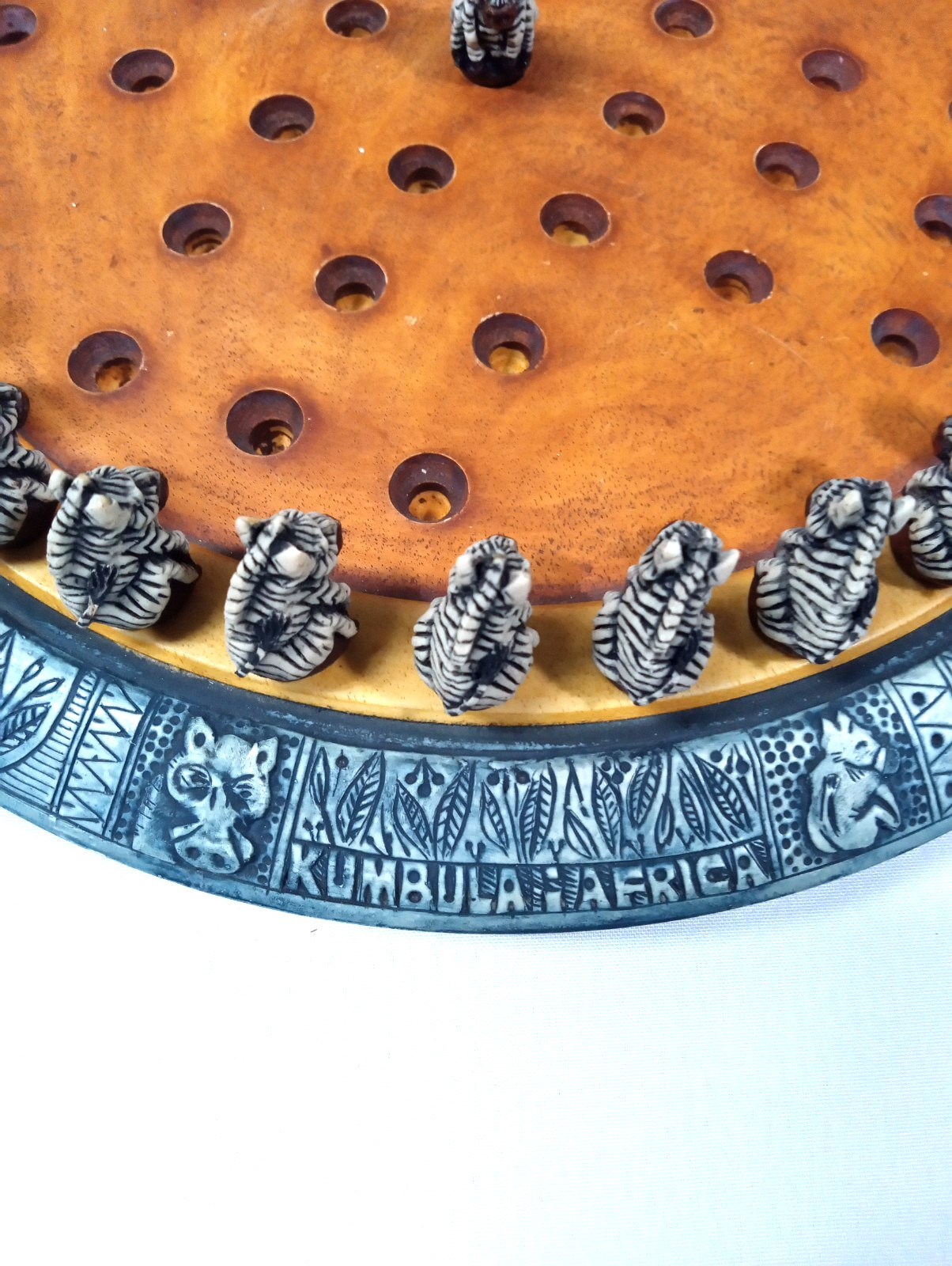 African Zebra Solitaire 11” Round Peg Game Kumbala Africa
