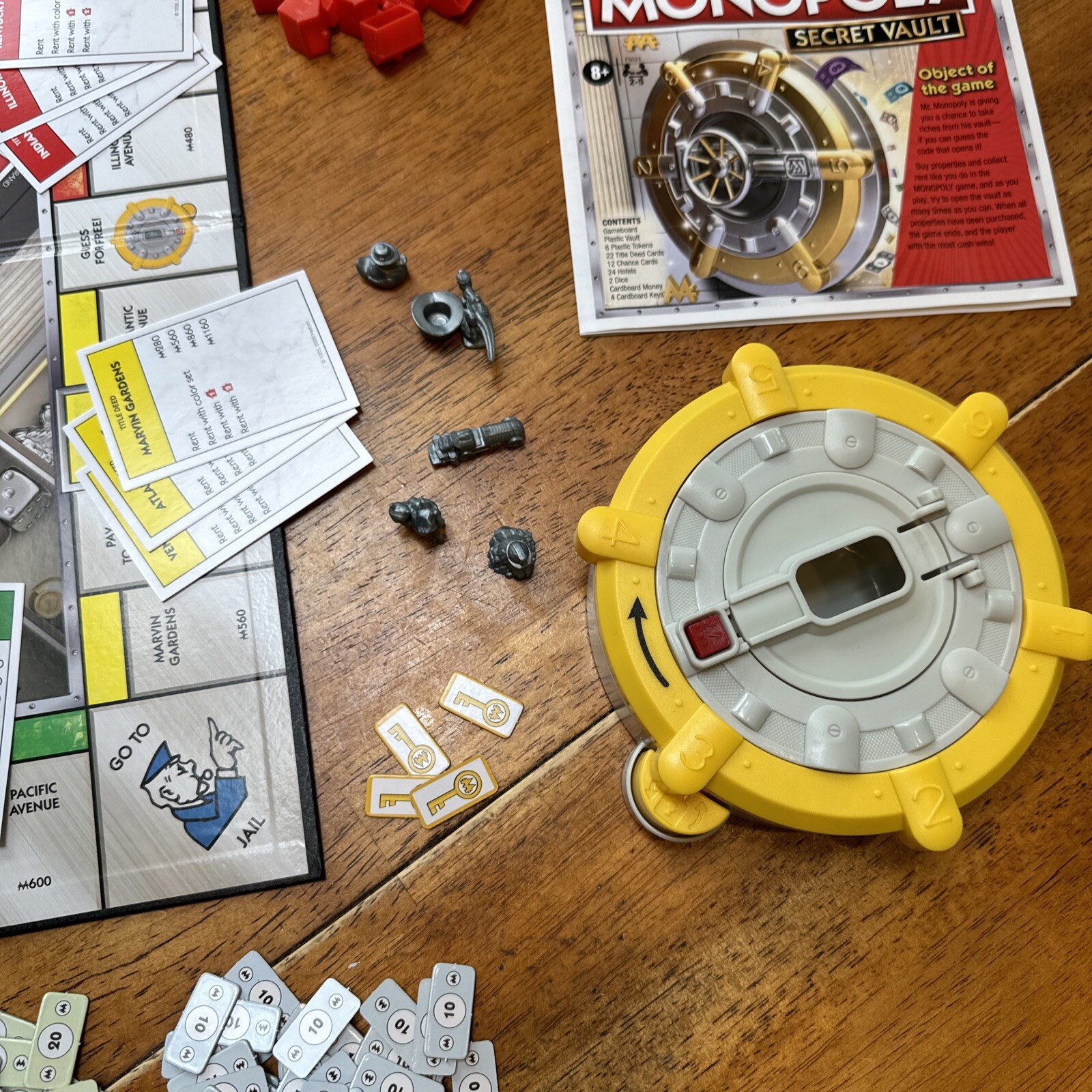 MONOPOLY Secret Vault Board Game Cat Dinosaur 99% Complete Missing Dice
