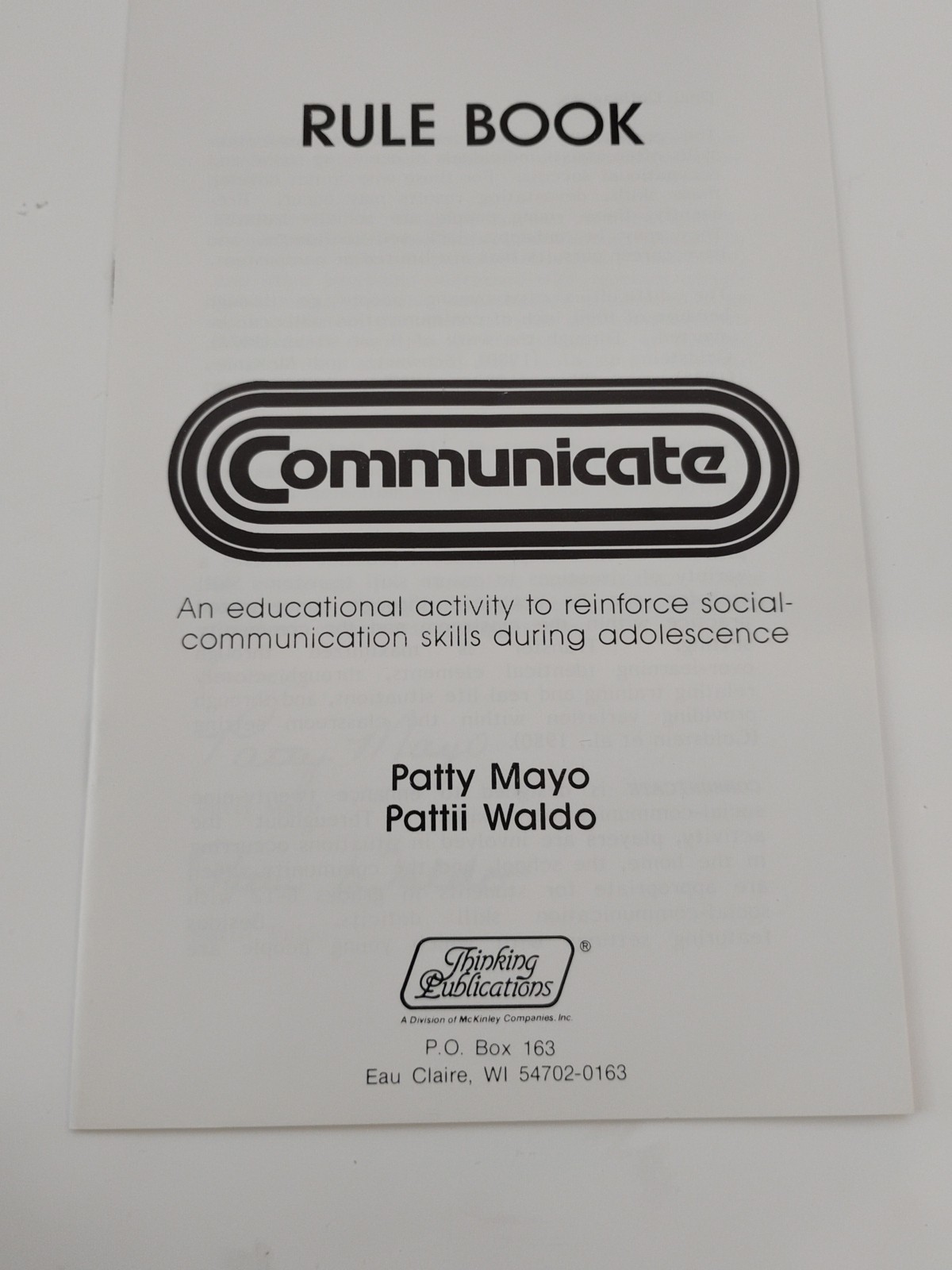 Communicate Board Game VTG 1986 Educational Patty Mayo Pattii Waldo Thinking Pub