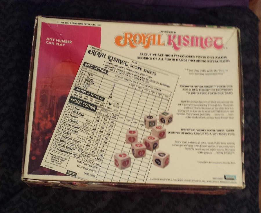 Royal Kismet Poker Dice Game Complete with a few Score sheets – Lakeside 1974