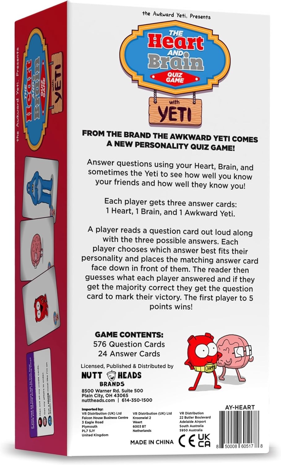 New Sealed Heart and Brain Quiz Game Awkward Yeti Personality Game 8+ Free Ship