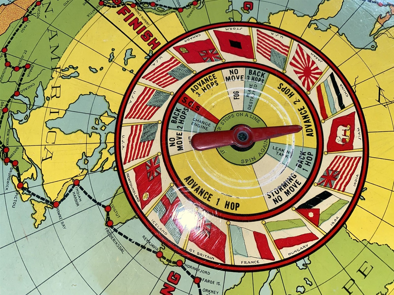 Antique Wolverine Round the World fliers metal lithographed board game in box!
