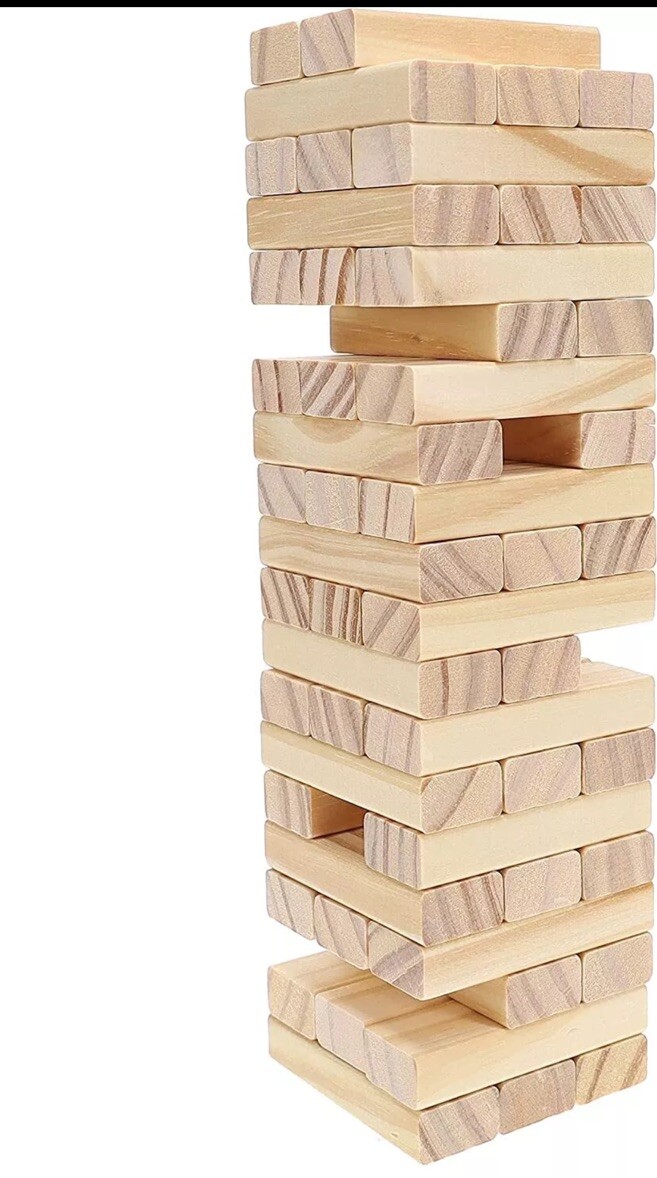 WE Games Wood Block Stacking Party Game, Includes 12 in. Natural Wood Box, Die