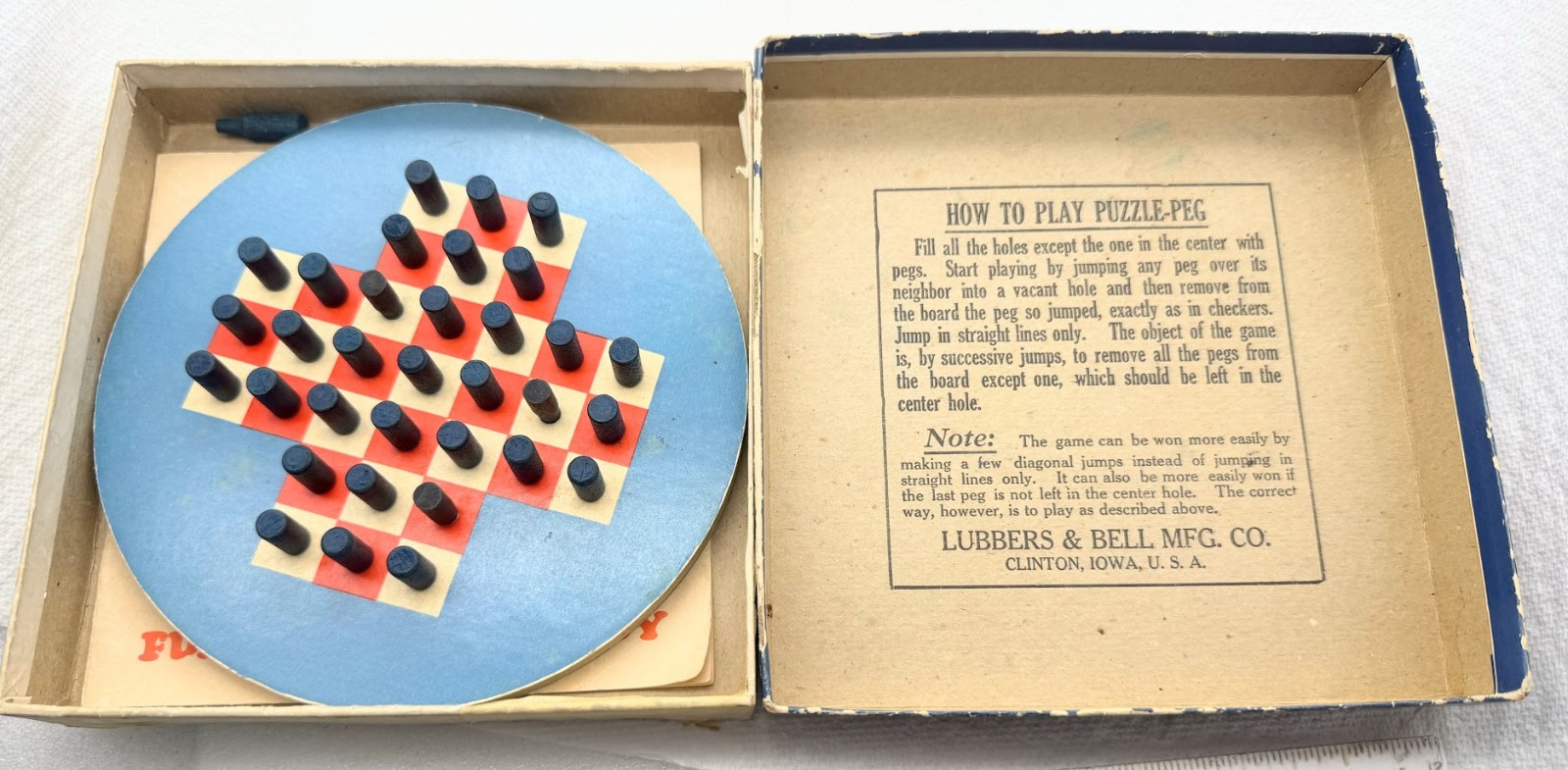 Vintage Puzzle Peg Game Lubbers & Bell MFG. Co. Clinton Iowa 1931 looks complete