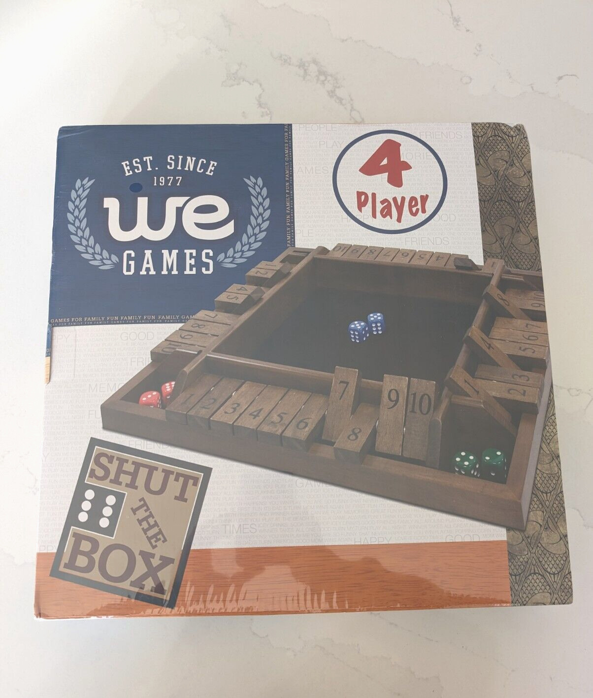 WE Games 14inch 4-Player Shut The Box Wooden Board Game, Travel Size, Walnut
