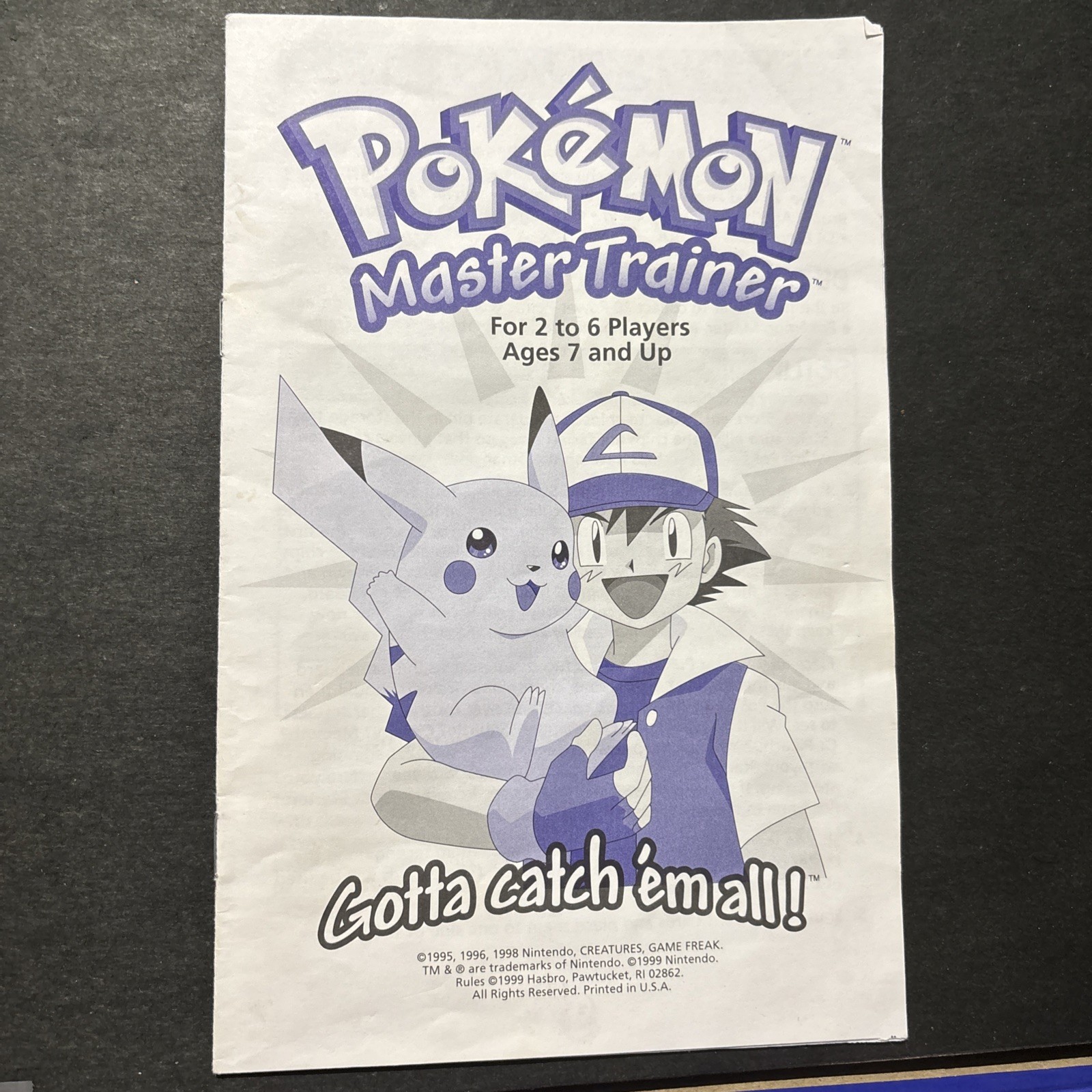 Pokémon Master Trainer 1999 Board Game Replacement Instruction Manual ONLY