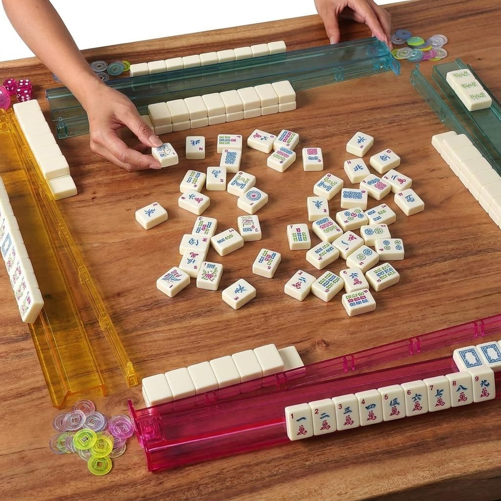 American Mahjong Set with Blue Carrying Bag, 166 White Tiles, 4 All-in-One