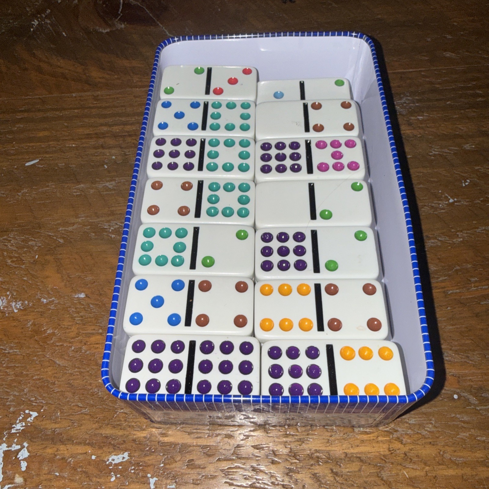 Double Nine Dominoes (55 Jumbo Size Color Dot) by Cardinal With Tin Container