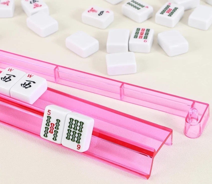Modern Mahjong Racks with Built-in Pushers – Multicolor Acrylic – Set of 4