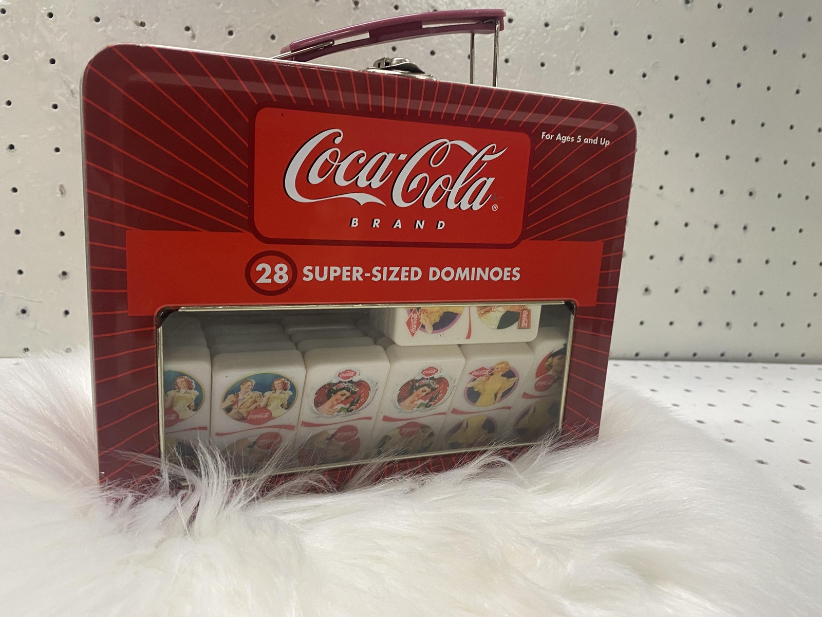 Vintage Coca-Cola 28 Super-Sized Dominoes Game Tin Complete Giant Tile Set Art