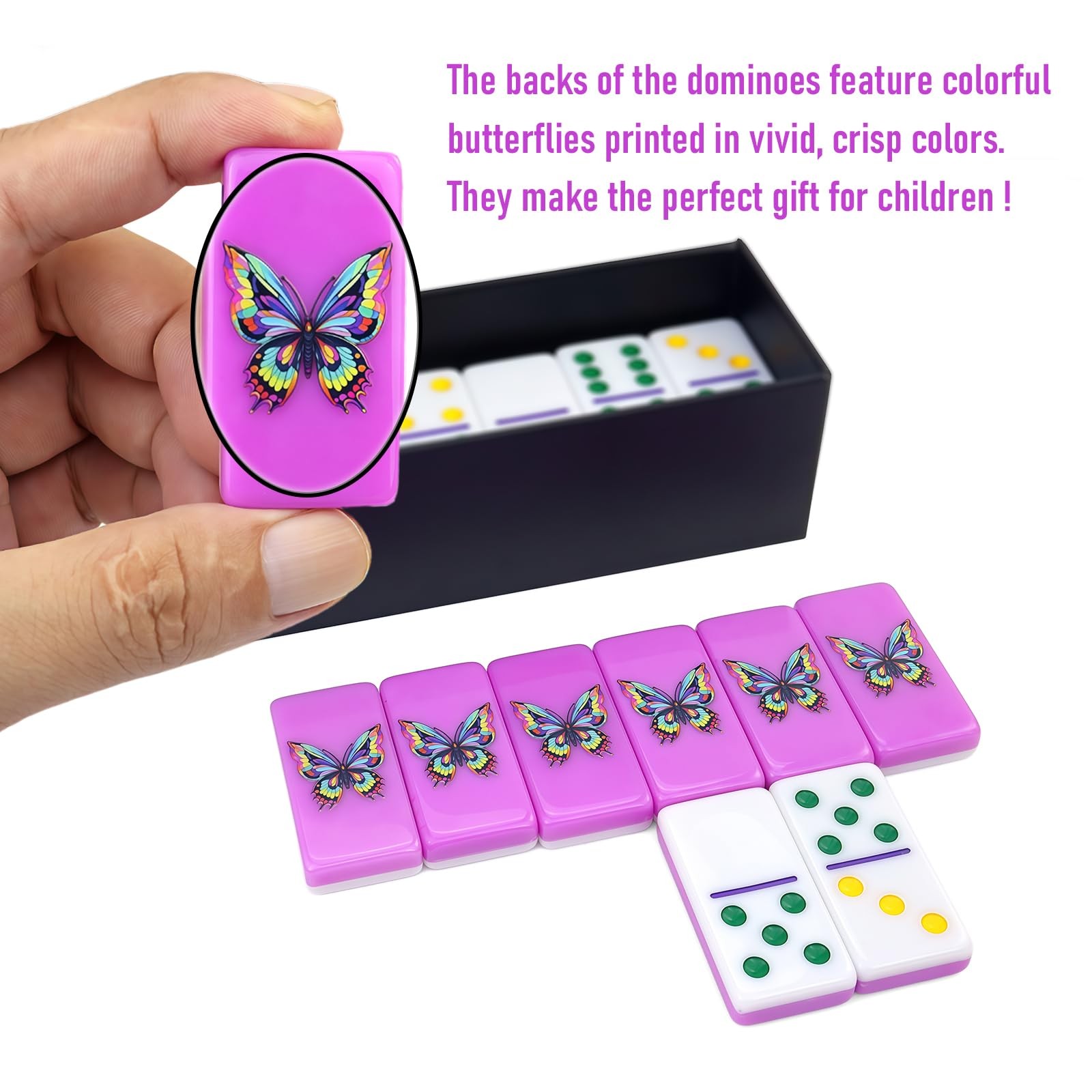 Purple Butterfly Dominoes Set – Elegant Double 6 Dominoes with 28 Tiles, Deli…