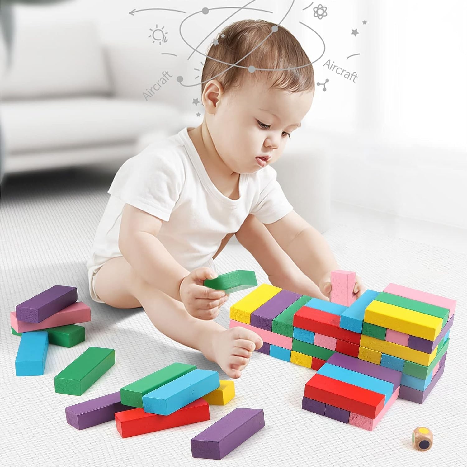 48PCS Colorful Wooden Stacking Blocks Game – Educational Fun for Kids & Families