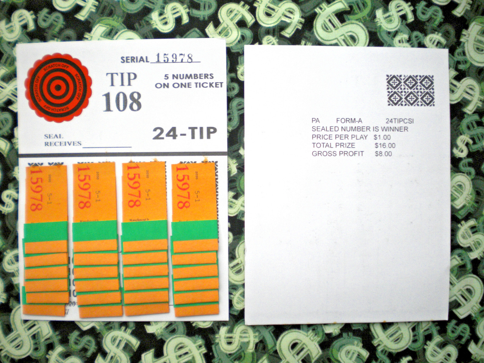 1 Dozen ~ 24 REGULAR “NOT Sure” TIP BOARDS {101-116} 5#on 1 Ticket Jar Pull Tabs