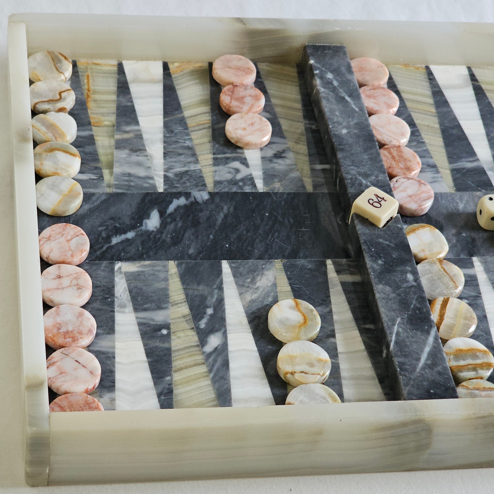 60s Italian Marble Backgammon Set Natural Stone Luxury Game Complete Set MCM
