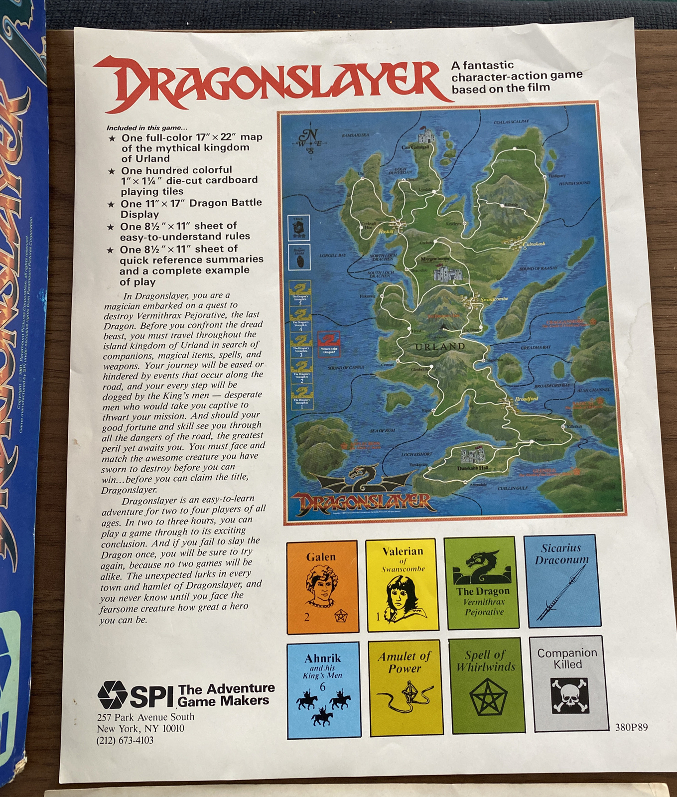 DRAGONSLAYER by SPI — 100% Complete Vintage Board Game with Punched Chips