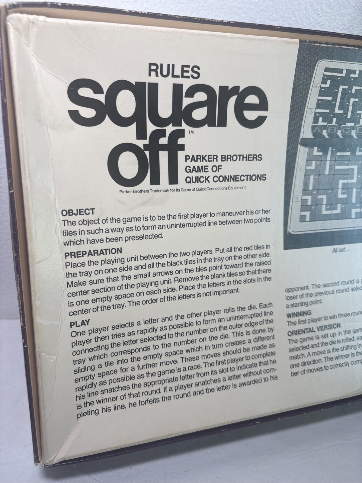 Vintage Parker Brother Square Off Board Game 1972 Complete In Box Excellent Cond