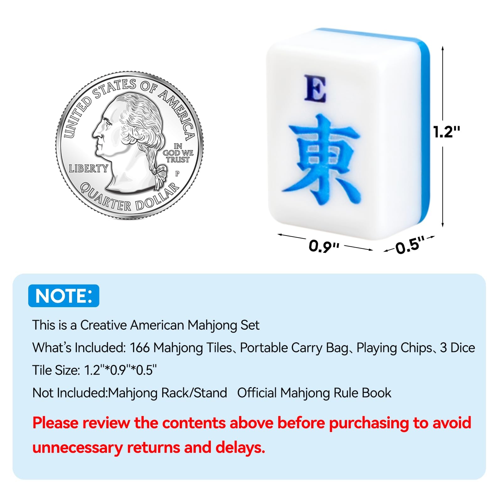American Mahjong Tile(Only Tiles), 166 Quality Engraved Tiles Blue Backboard,…