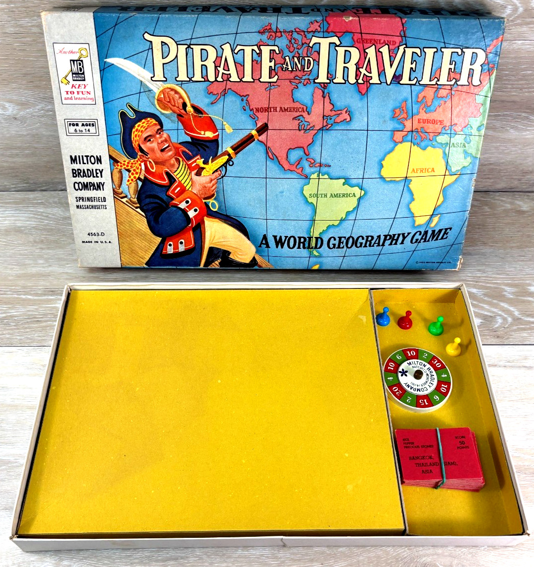 Vtg. 1953 PIRATE & TRAVELLER- A World Geography Board Game MB Complete #4563-D