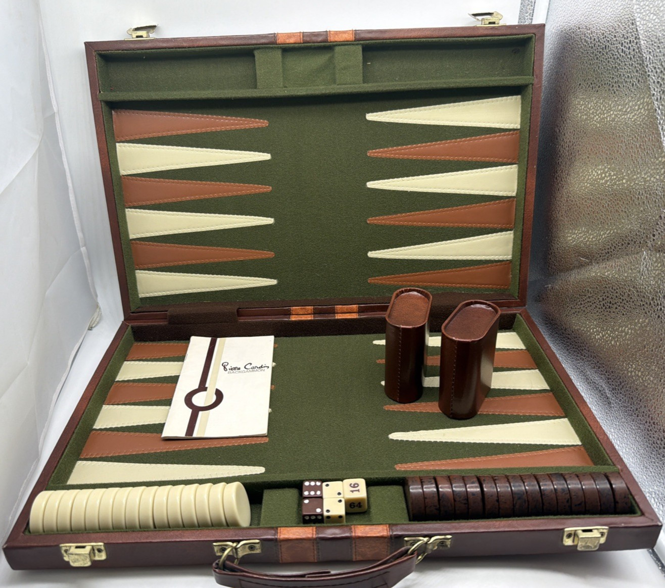 Vtg Pierre Cardin Backgammon Set Brown Swirl & Cream Pieces 1 3/8” Complete
