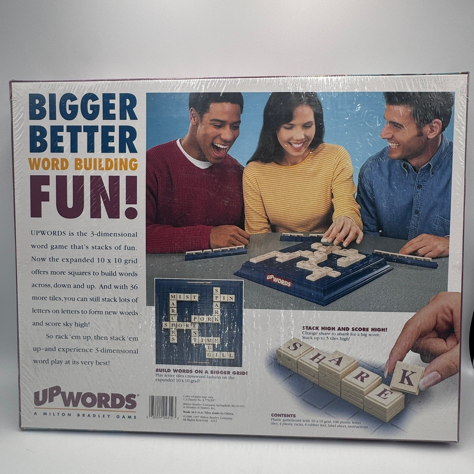 Milton Bradley Upwords 3D Word Game 1997 Expanded 10×10 Grid New Sealed 4312