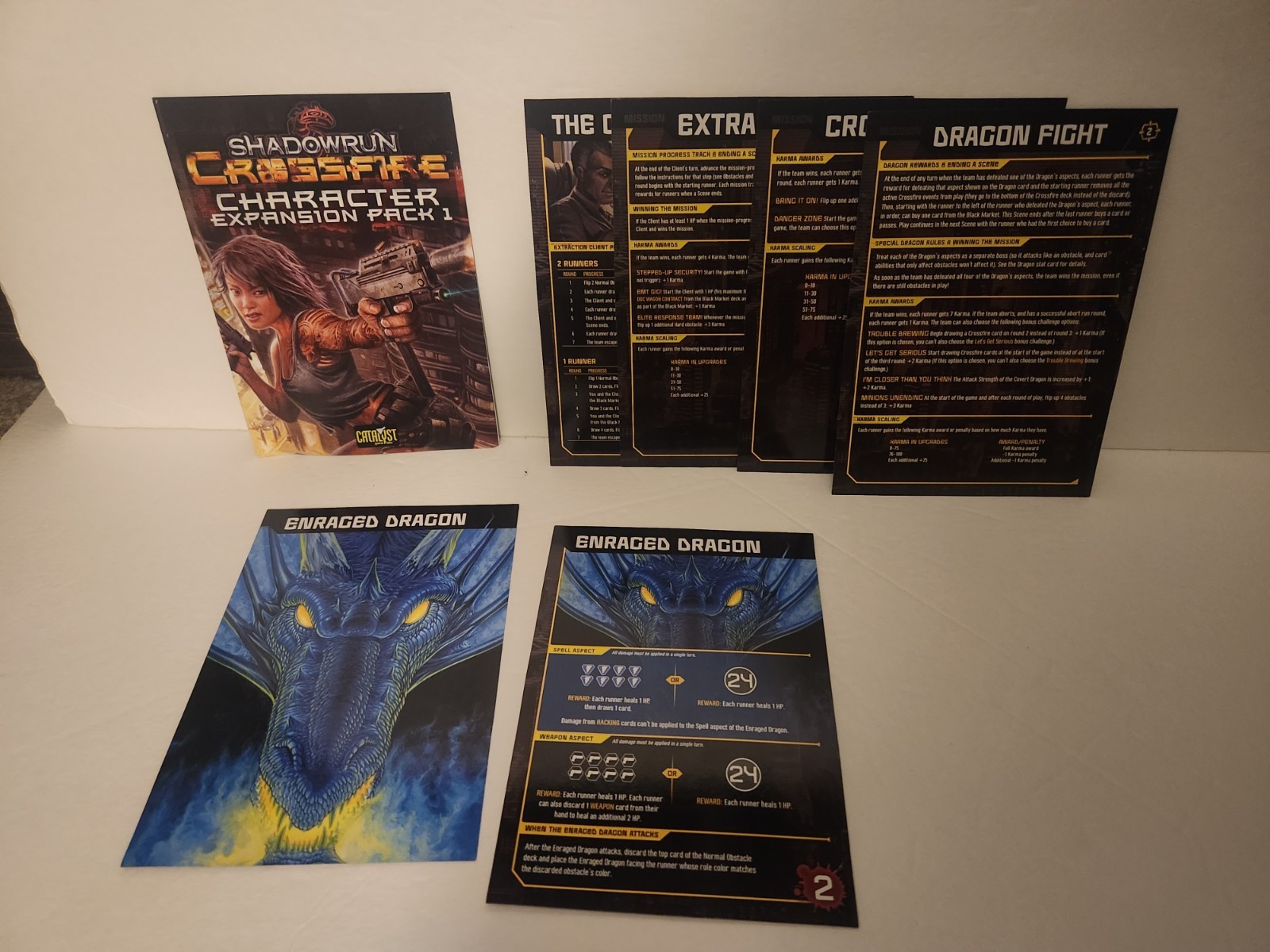 Shadowrun Crossfire Cooperative Deck-Building Fully Sleeved Complete Preowned