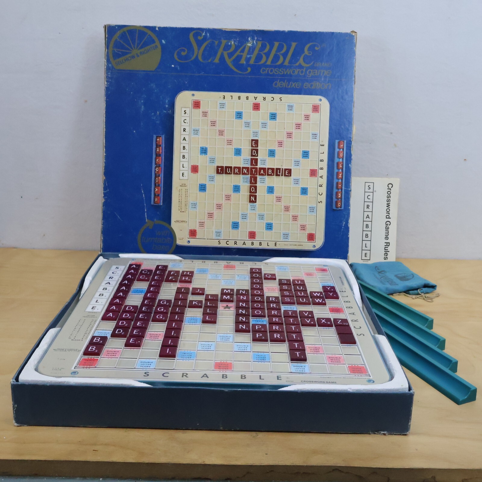 Vintage 1982 Scrabble Deluxe Turntable Board Game Wooden Tiles Complete