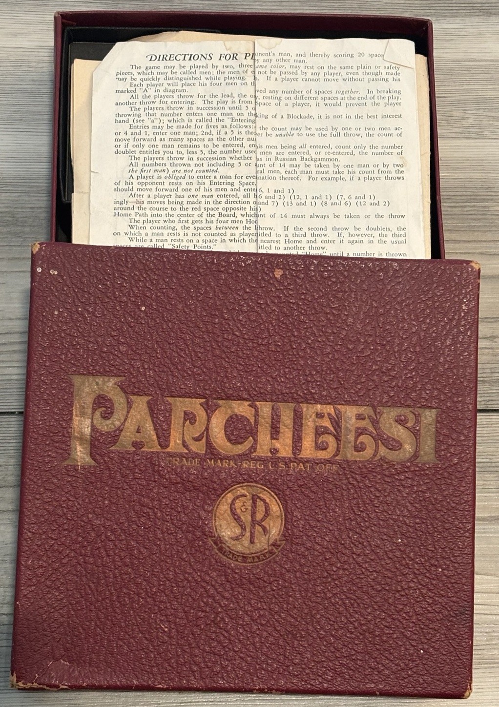 VTG Parcheesi Board Game Selchow & Righter Complete Set W/ Original Rules Box
