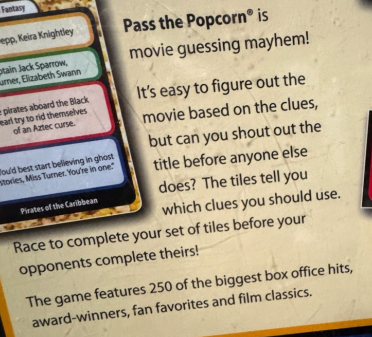 Pass The Popcorn Game -Fast Paced Movie Trivia Party Game