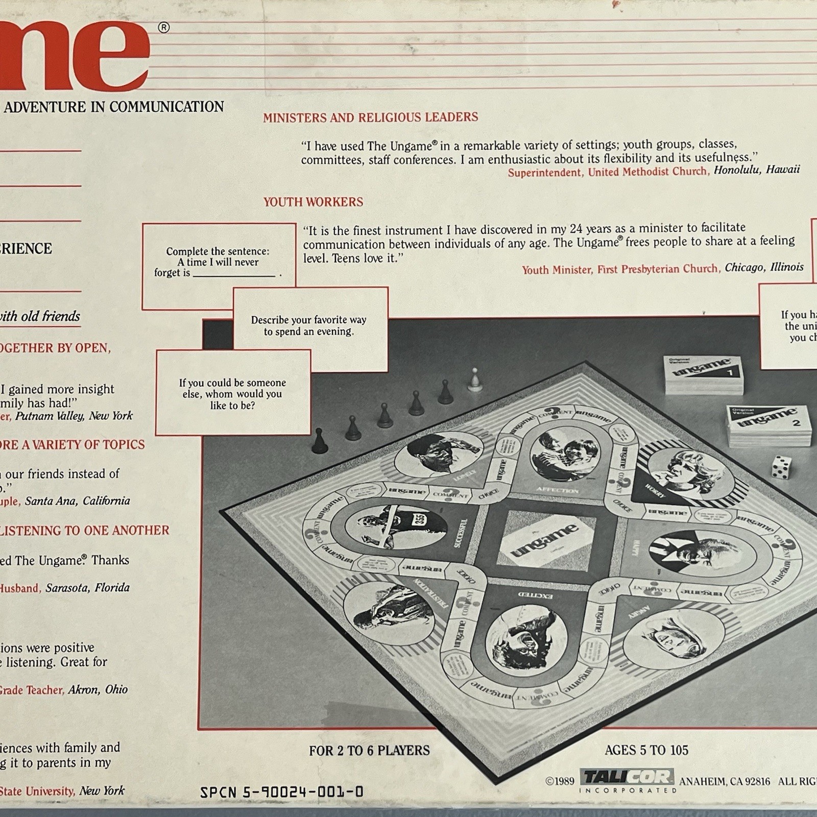 1989 Vintage THE UNGAME Board Game Christian Version – by Talicor Inc.