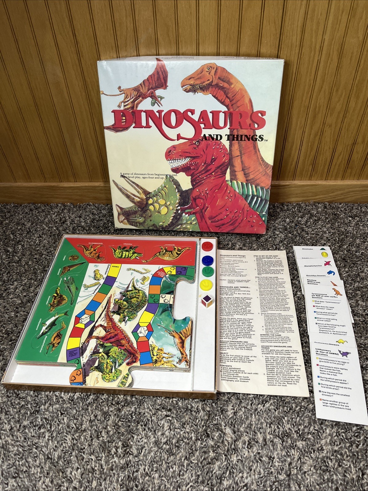 Vintage Aristoplay Dinosaurs And Things Board Game 100% Complete in Box 1987