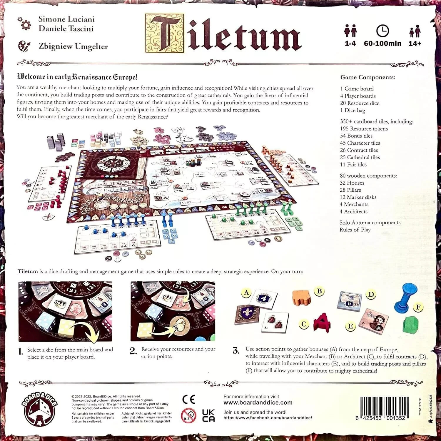 Tiletum Board Game Board & Dice 1 to 4 Players 14 Up New Sealed Plastic Tear