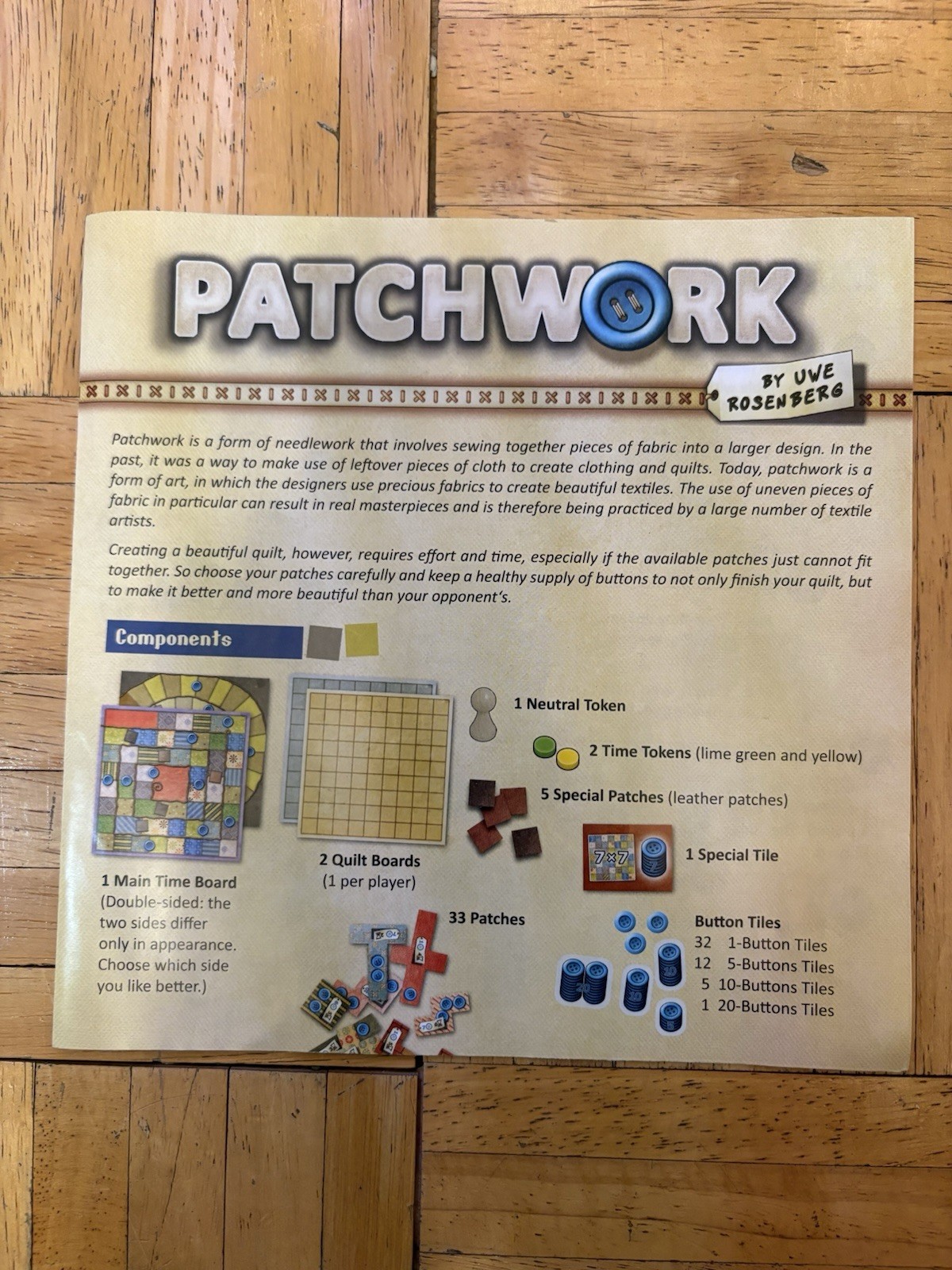 Patchwork Board Game by Uwe Rosenberg Lookout Games VGUC 100% Complete