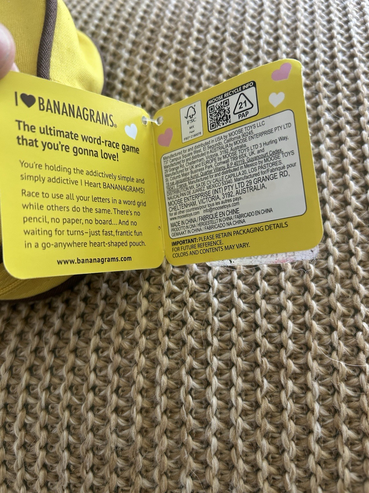 New I Heart Bananagrams Word Game