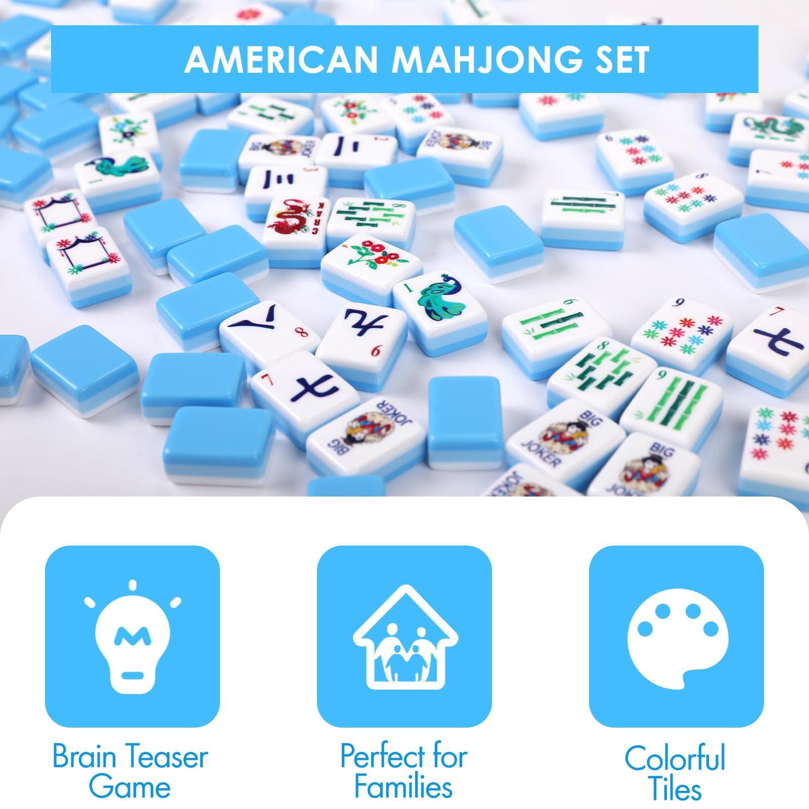 Doreimi Original Design American Mahjong Tile Set with 160 Blue Back Tiles, U…