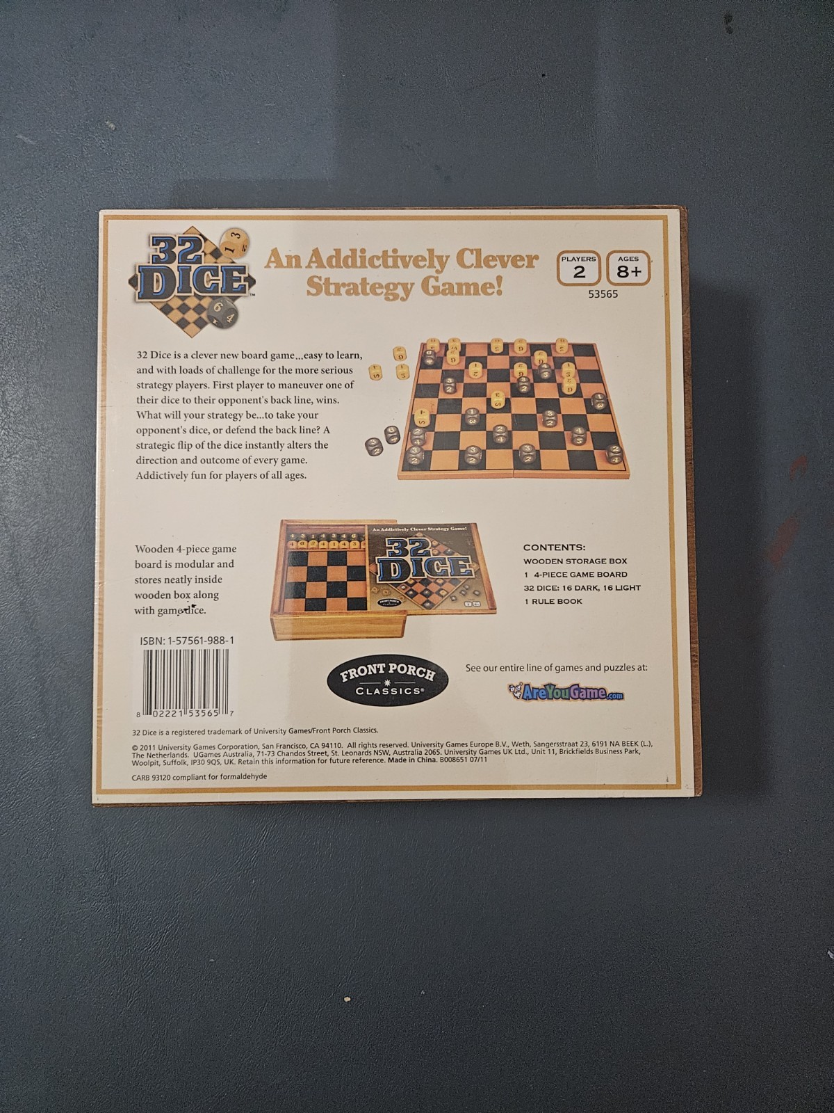 Front Porch Classics 32 Dice Strategy Board Game Wooden Box 2 Players 8+ 53565