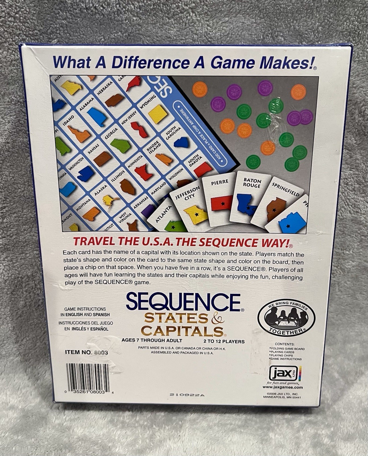 Sequence States & Capitals Board Game Jax Educational Geography Sealed Cards