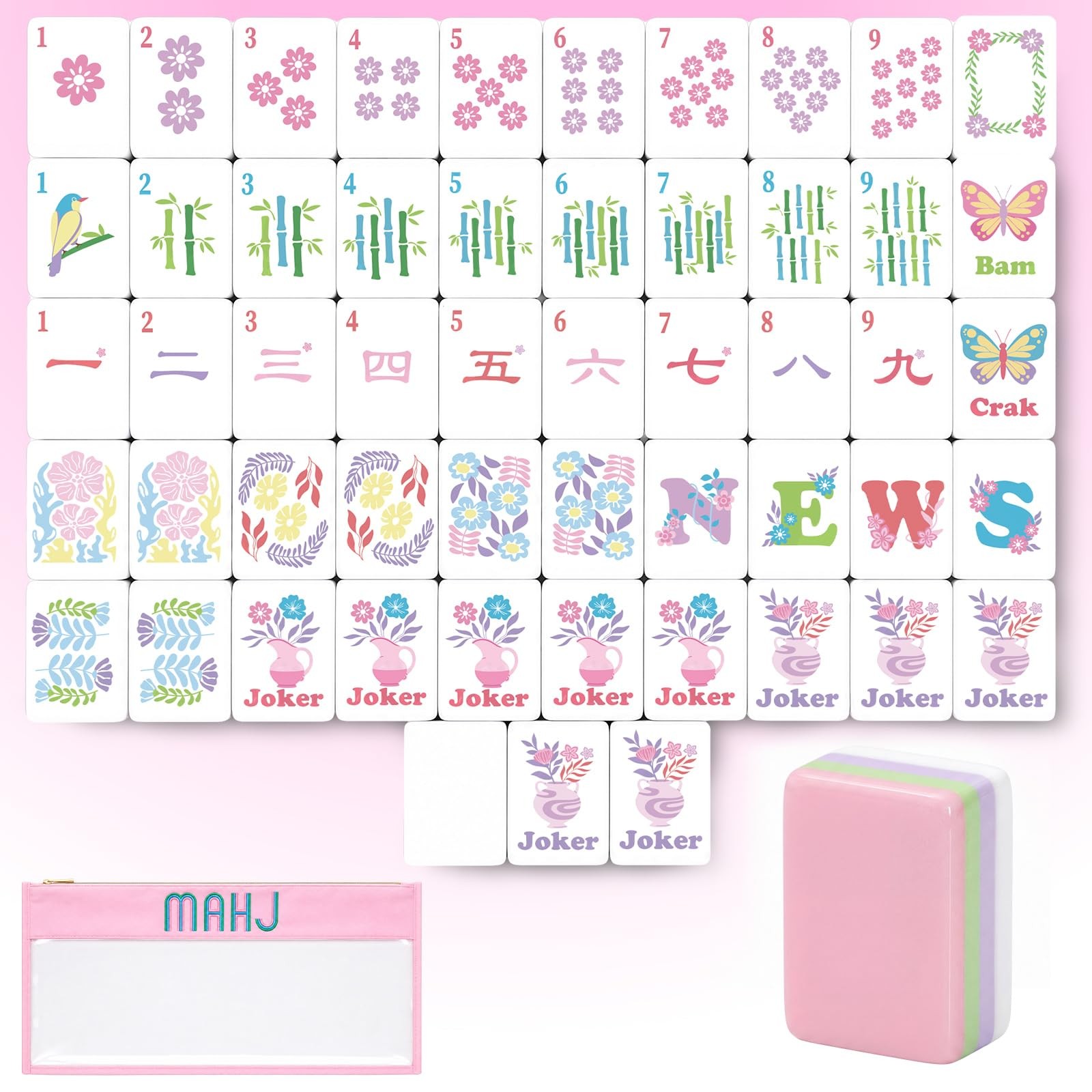Arrowbash 160 Pcs Mini Mahjong Tiles Set 1 Inch Tiles Pink Flowers American M…