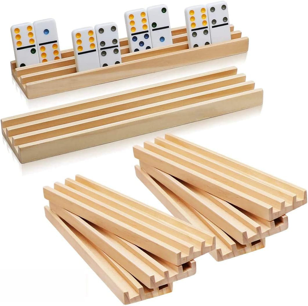 Wooden Domino Racks Set of 8 Premium Domino Trays Holders Organizer for Mexican