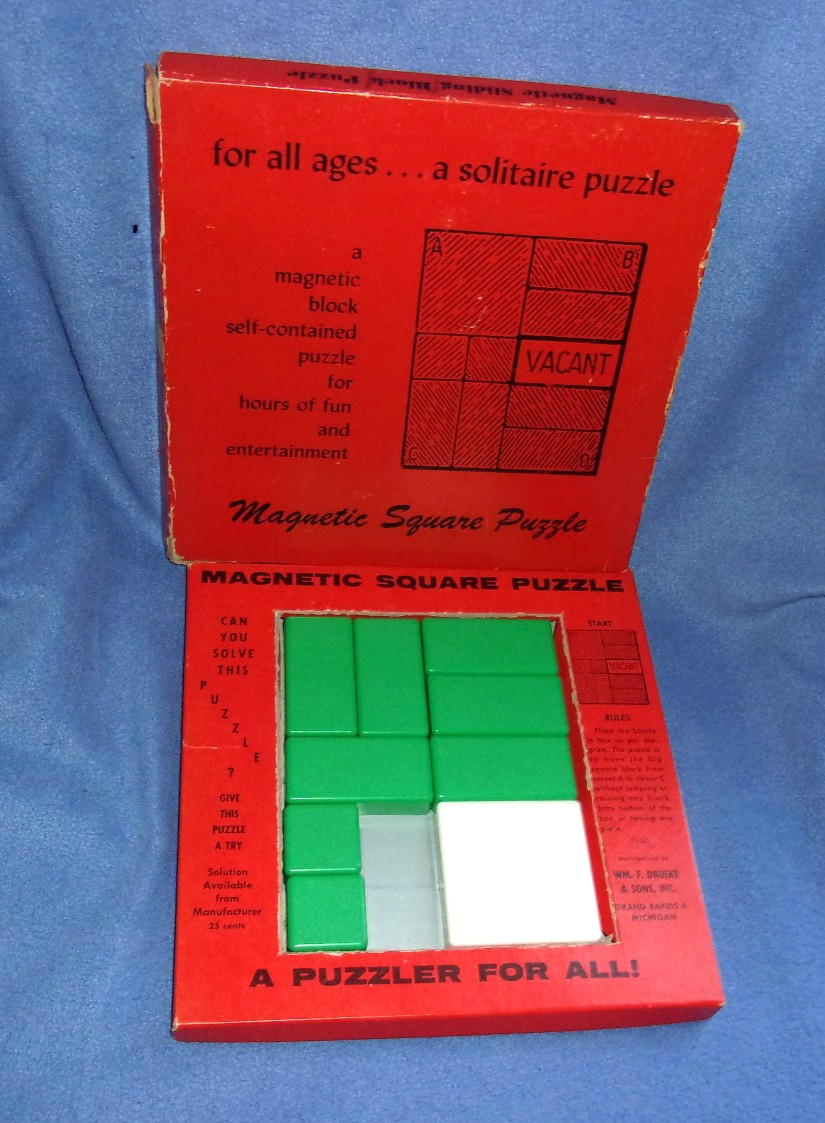 VINTAGE WM. F. DRUEKE & SONS MAGNETIC SQUARE BRAIN TEASE PUZZLE – 1961