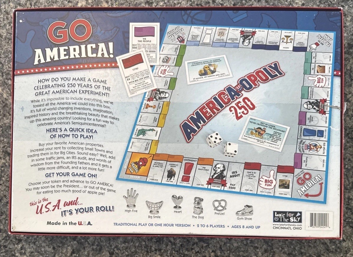 AMERICA-OPOLY 250th Board Game – 2026 For 2 to 6 players Ages 8 and up.