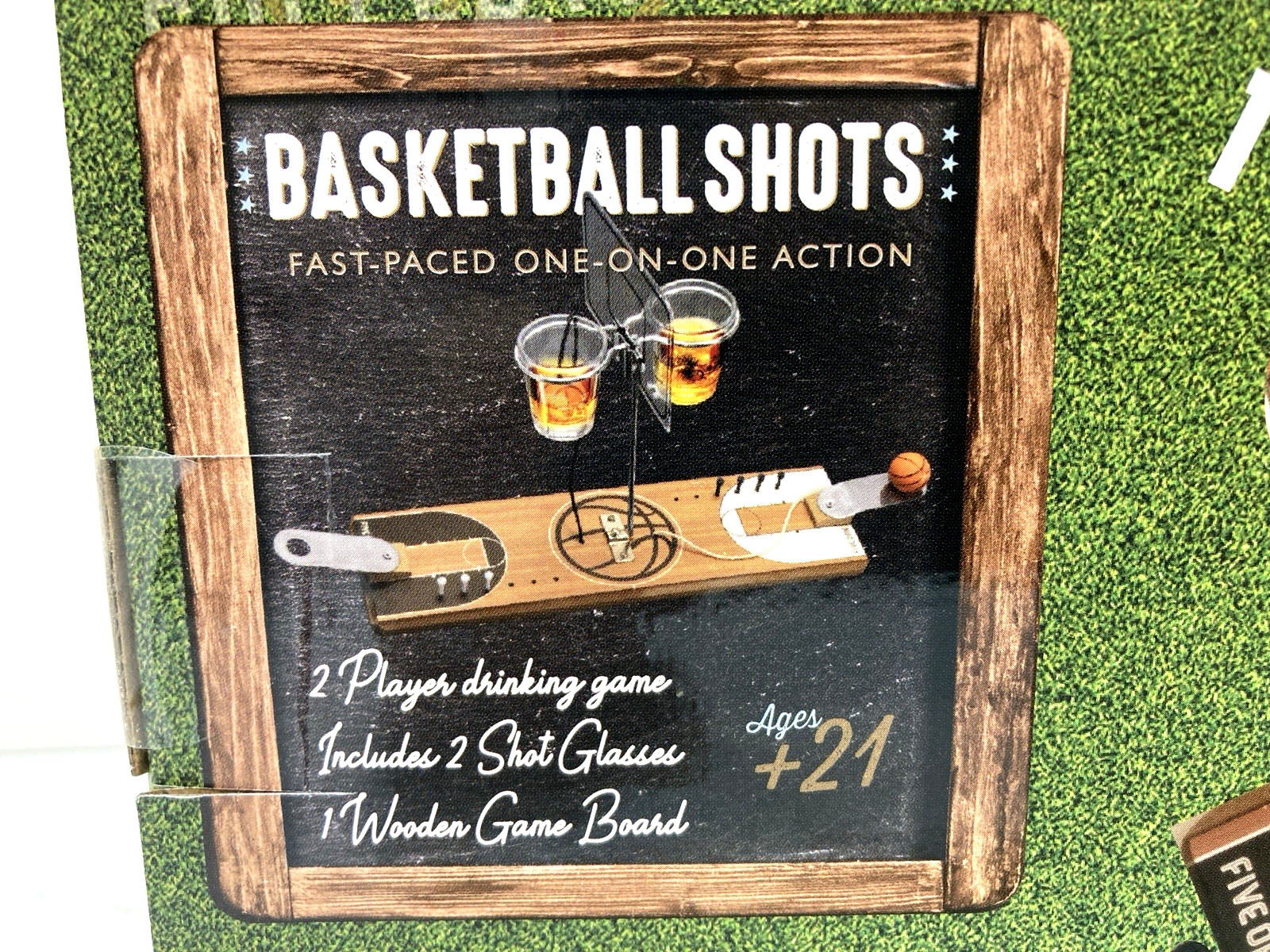 Five Oak Collective Basketball Shots Wooden Game Board With Two Shot Glasses