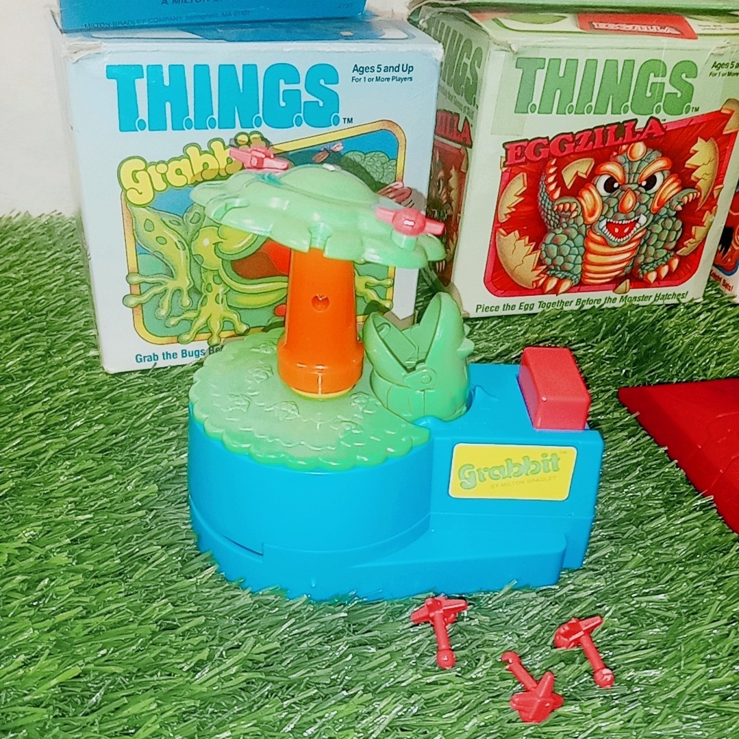 3 Games Lot Milton Bradley T.H.I.N.G.S. Eggzilla + Sir Ring-A-Lot + Grabbit 1986