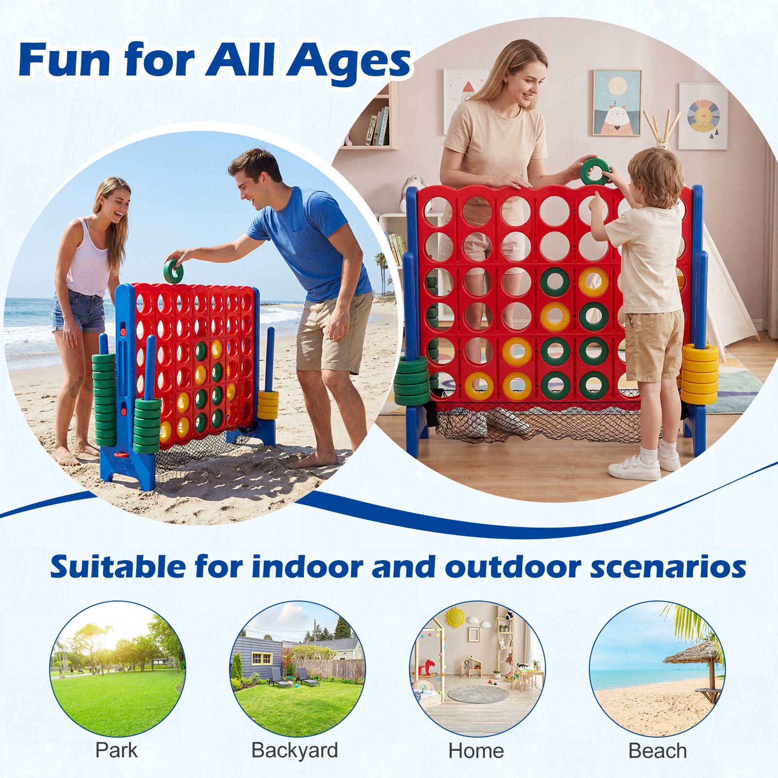 4-to-Score Giant Game Set 4-in-a-Row Connect Game W/Net Storage for Kids & Adult