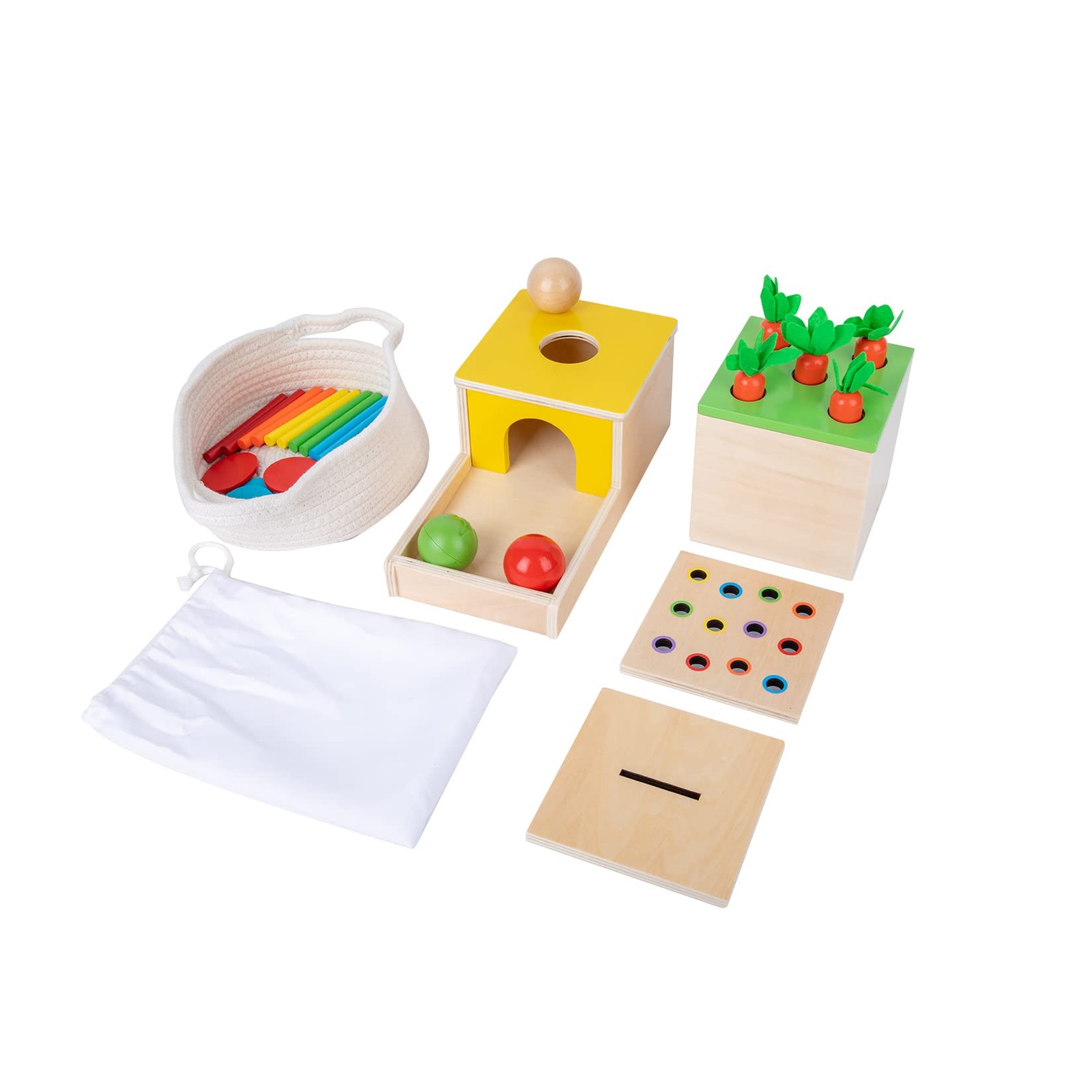 Adena Montessori 4 in 1 Wooden Play Kit Baby Toys,Object Permanence Box,Match…