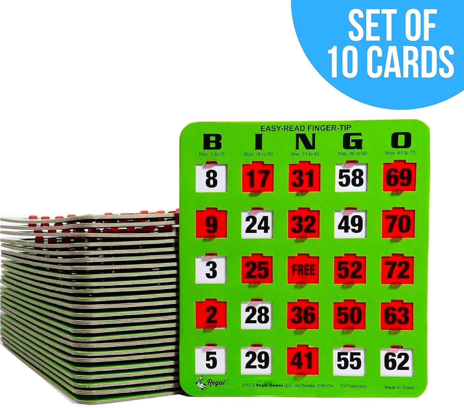 Bingo Cards Set of 10 Unique Shutter Slide Easy Read Green Cardstock 8×9 Inch