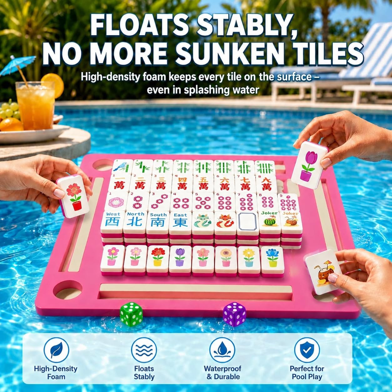 Meizinme Floating Mahjong Tile Set for Pool,160 American Mahjong Tiles Waterp…
