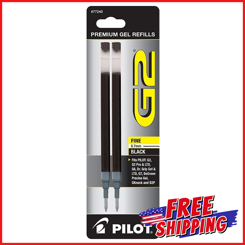 G2 BLACK INK GEL 0.7MM REFILL Premium Fine Point Smooth Vibrant Quick Dry 2 Pack