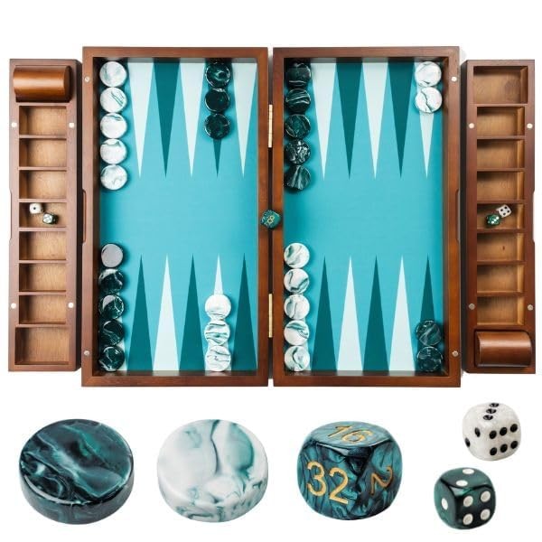 20 Inch Large Backgammon Sets for Adults, Green Backgammon Board, Solid Wood….