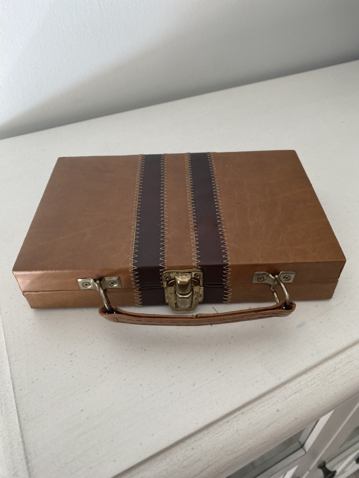 VTG Double-Six Domino Set with Metal Spinners in Brown Faux-Case