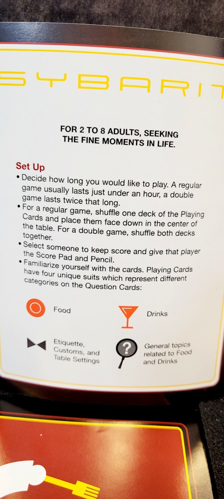 Sybarit Trivia Board Game Food And Drink After Dinner Party Game – Rare